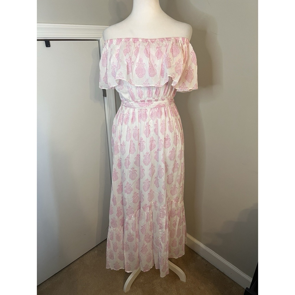 Mer St. Barth Benoite Maxi Dress Pink Paisley Off The Shoulder LRG 10/12 - Picture 2 of 12